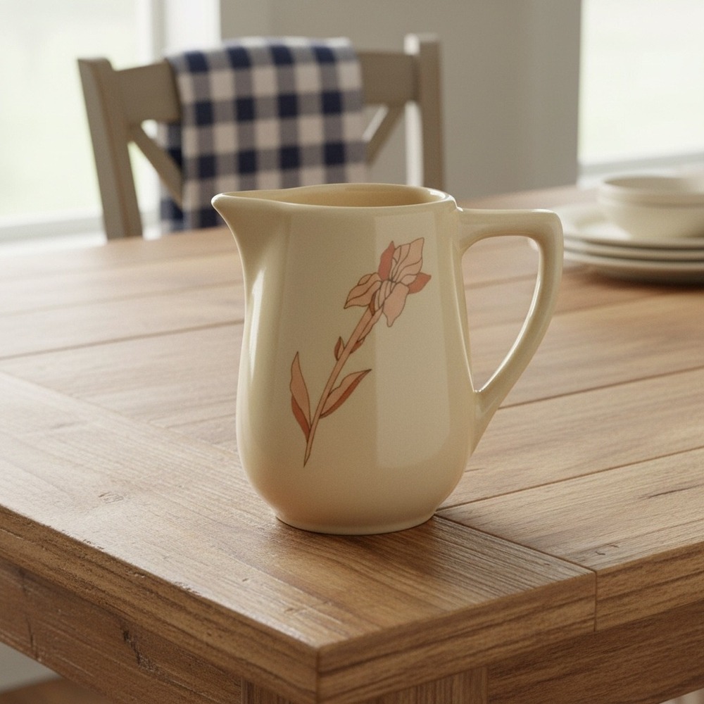 Syracuse China Vintage Creamer Pitcher Floral Iris Restaurant Ware Cream Tan 4in